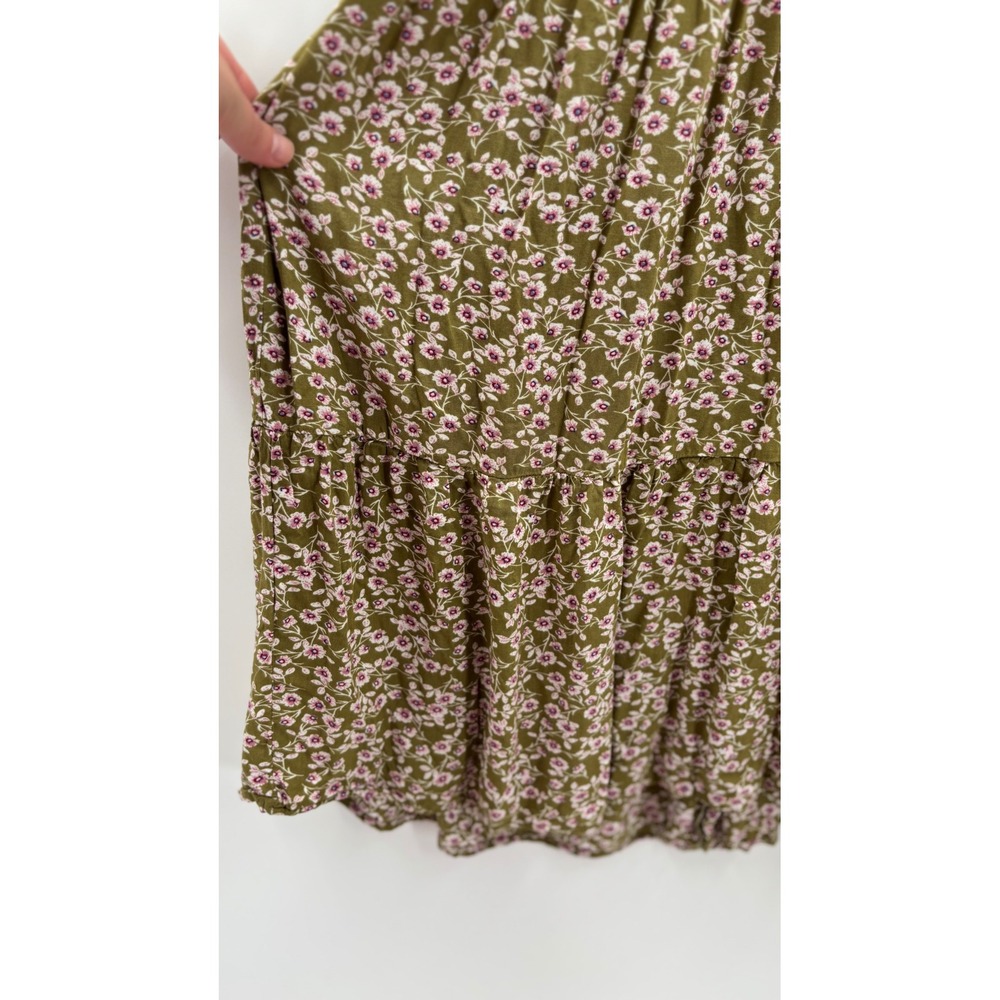 Prairie Dress Womens Small Olive Pink Floral Tiered Midi Cottagecore Puff Sleeve - Picture 11 of 14
